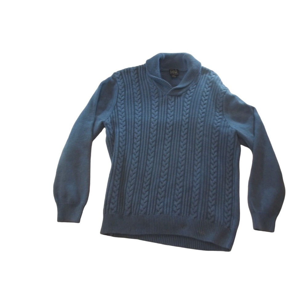 Jos. A Bank Men XL Blue Cable Knit Sweater Executive Collection Cotton Mock Neck